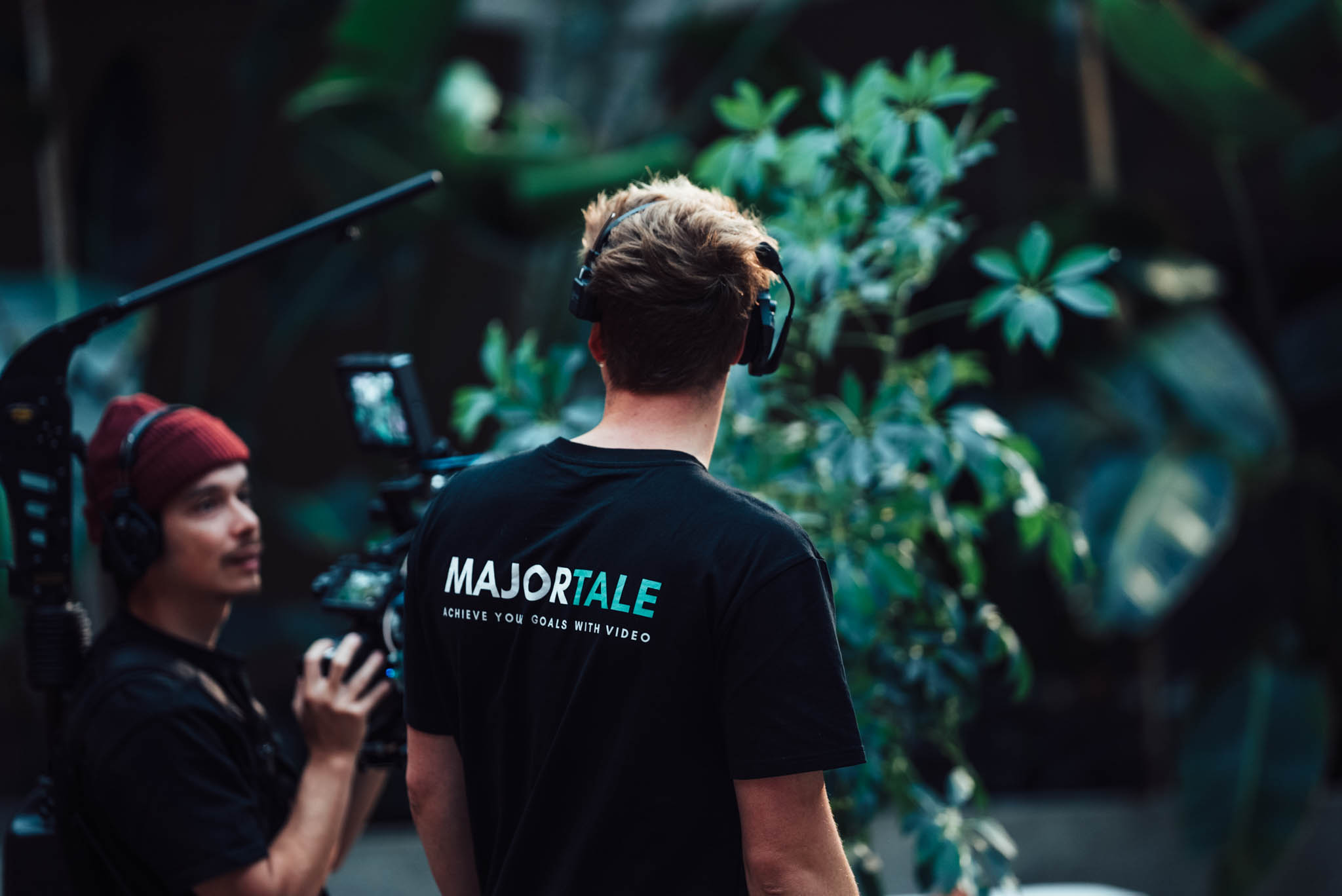 Majortale crew filming among plants on the Omexco shoot
