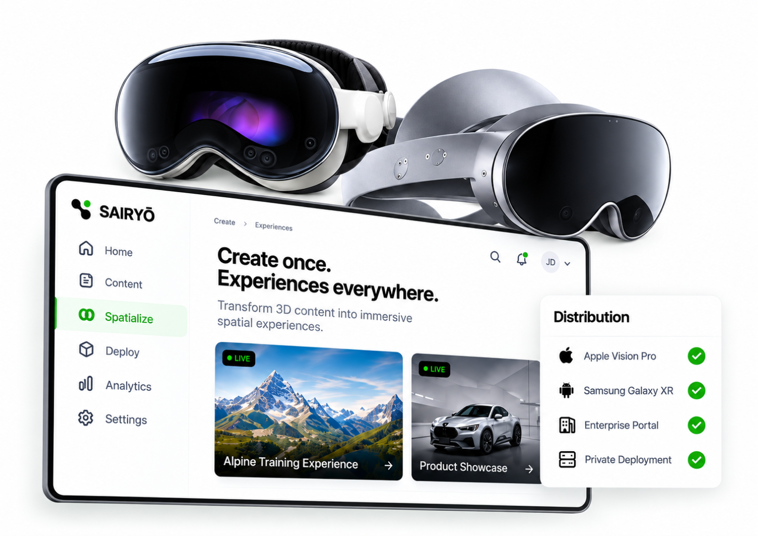Apple Vision Pro headset beside a SAIRYŌ spatial app window