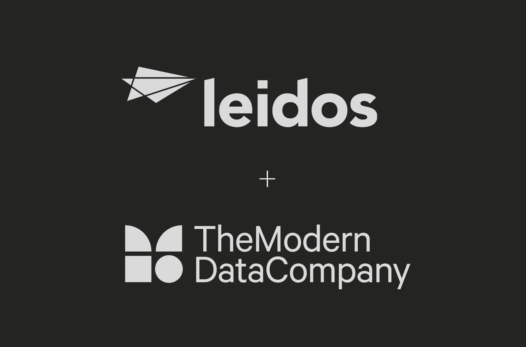 Leidos logo with paper airplane icon above The Modern Data Company logo on black background.