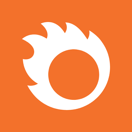 White stylized flame or fireball icon on an orange background.