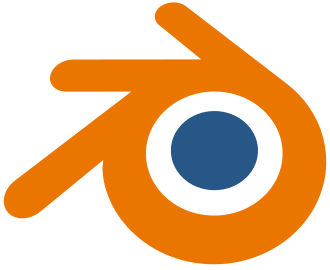 Orange abstract symbol resembling a stylized eye with a blue circle in the center on a white background.