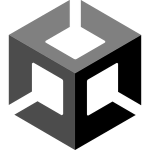 Three-dimensional cube with open sides and hollow center, shaded in gradients of gray and black.
