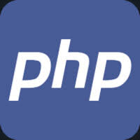 PHP logo with lowercase white letters 'php' on a blue rounded square background.