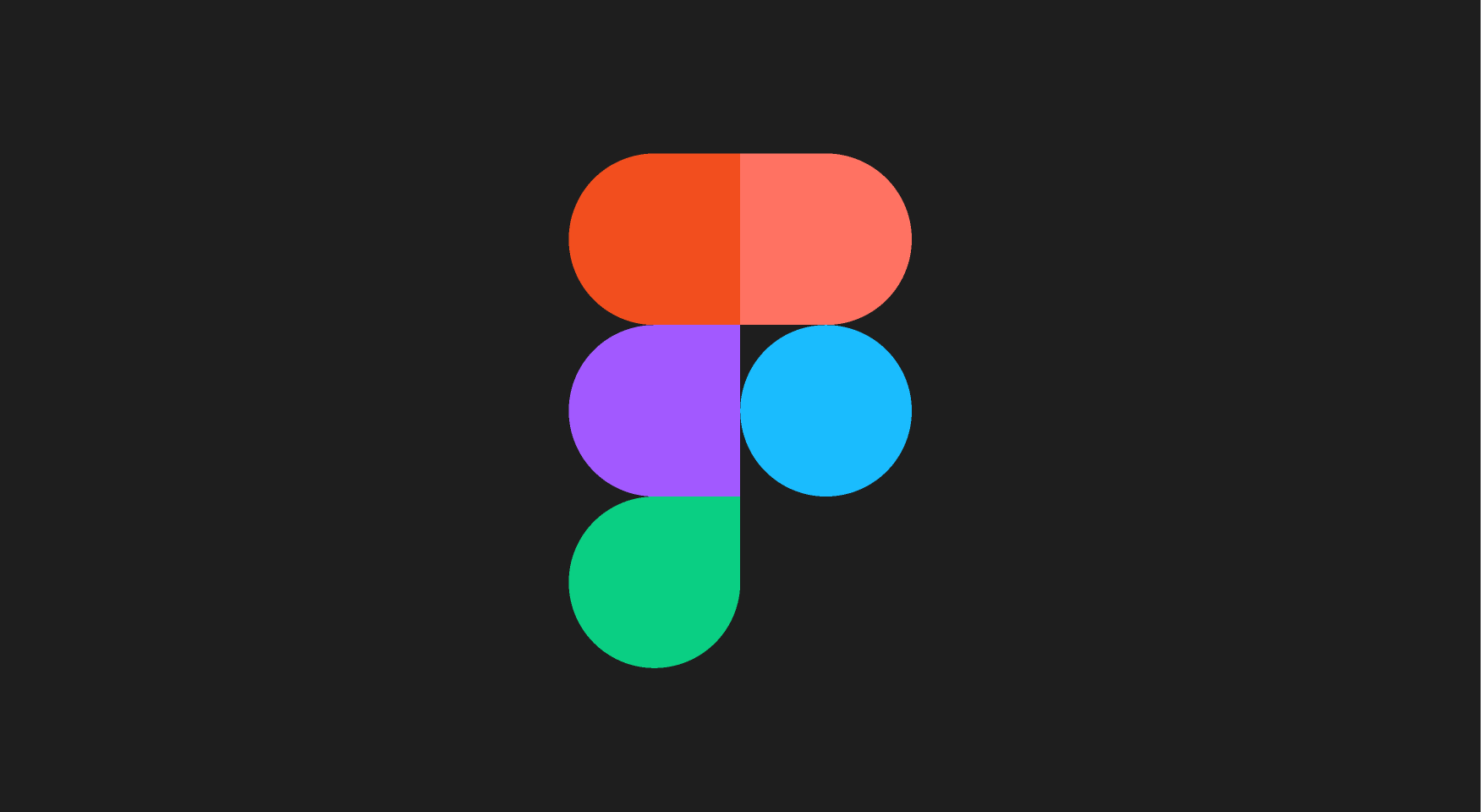 Figma logo composed of five colored geometric shapes: two rounded rectangles in red and coral at the top, and three circles in purple, blue, and green forming a stylized letter 'F' on a dark background.
