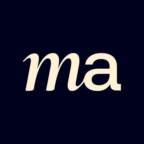 Lowercase letters 'ma' in a cream color on a dark navy blue background.