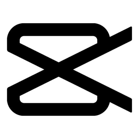 Stylized black geometric shape resembling an abstract, intersecting figure-eight or hourglass with pointed ends on a white background.