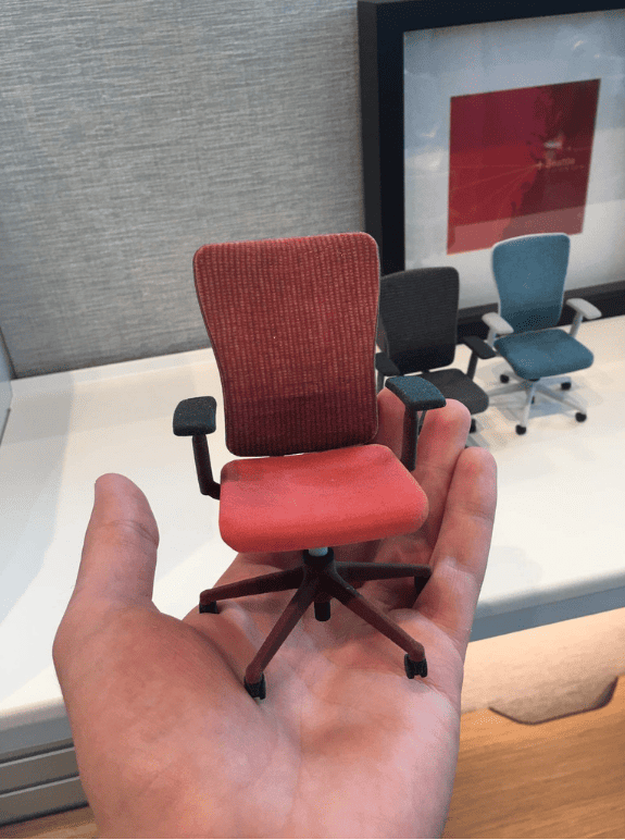 Final 3D-printed prototype with applied material and colour variations.