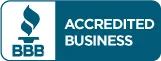 Better Business Bureau (BBB) Accredited Business logo with a blue torch icon and text on a blue background.