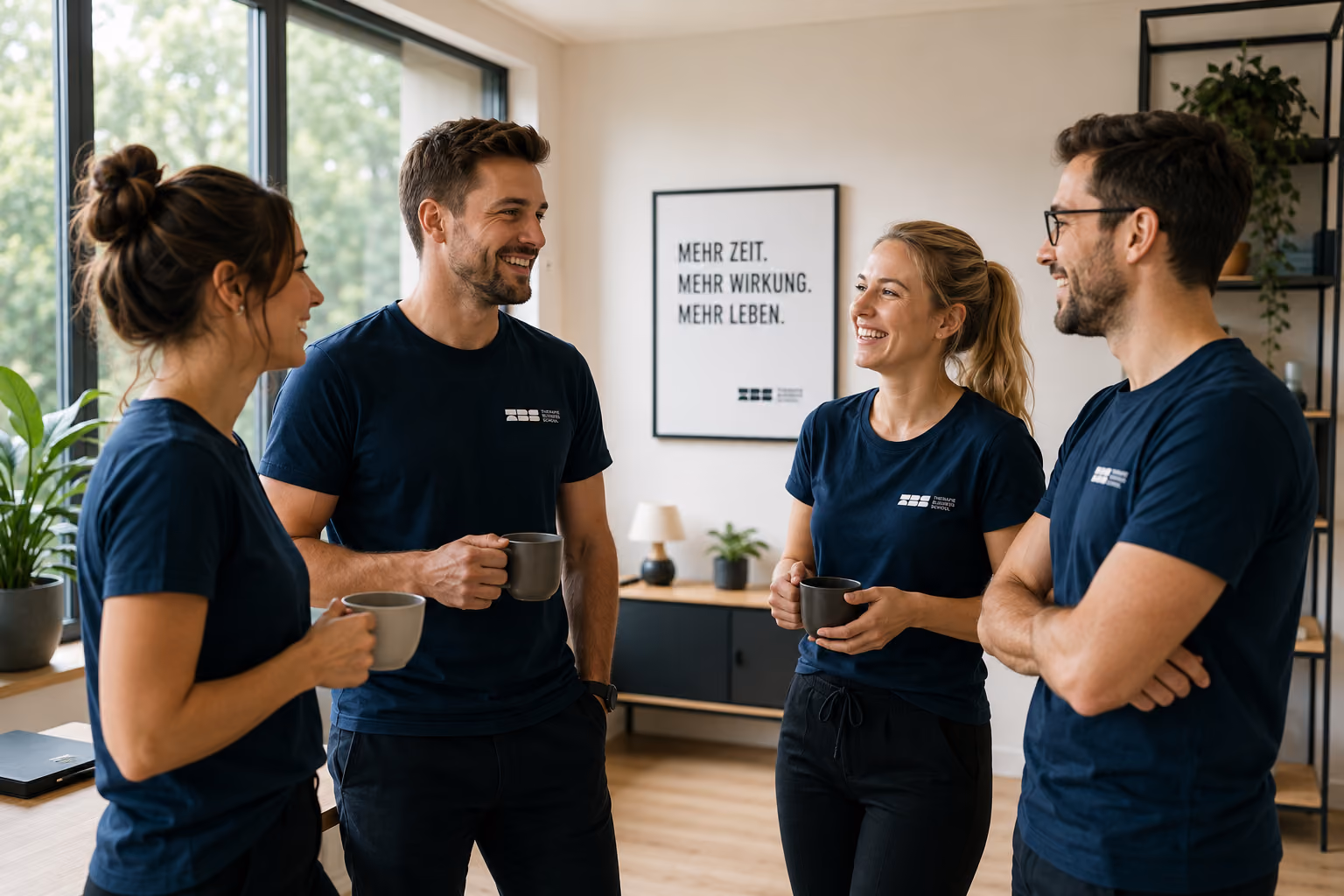 Drei Mitglieder der Therapie Business School im Austausch.