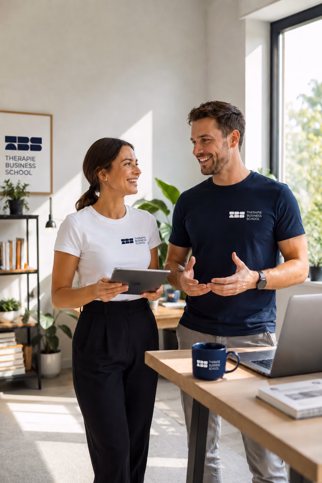 Zwei Mitglieder der Therapie Business School im Gespräch.
