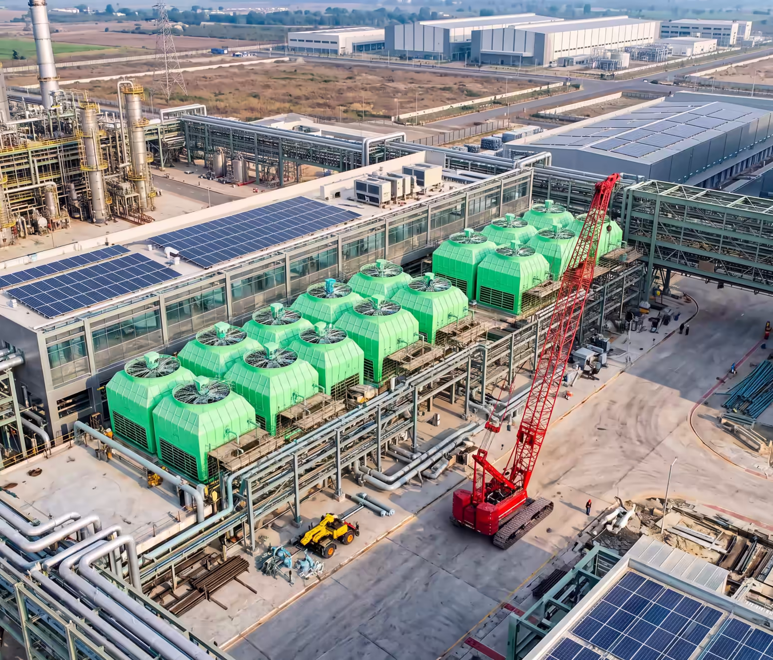 Large number of cooling towers manufactured by Himgiri Cooling Towers and installed in a solar power plant in Saudi Arabia