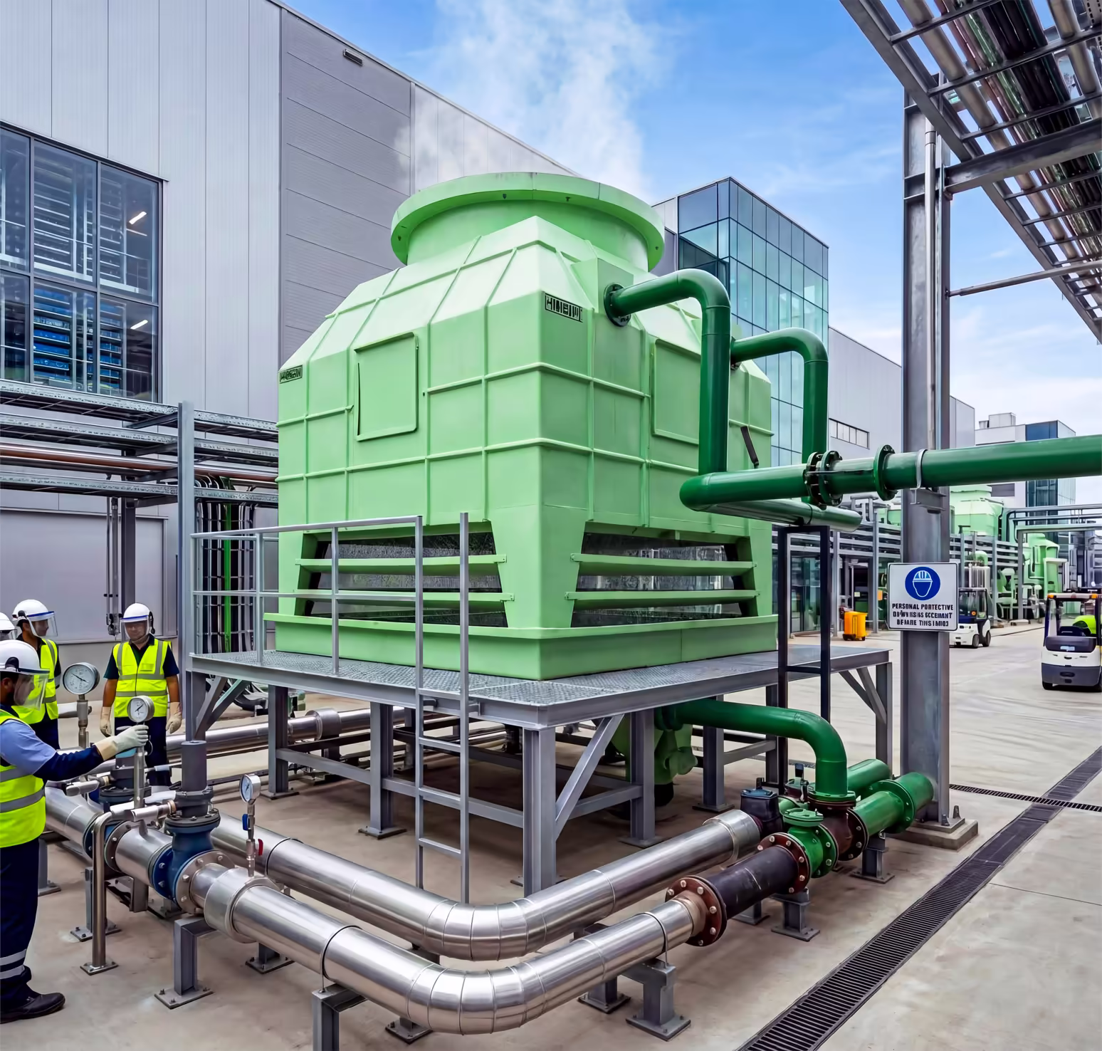 Counterflow cooling tower manufactured by Himgiri Cooling Towers and installed at a pharmaceutical facility in Mumbai
