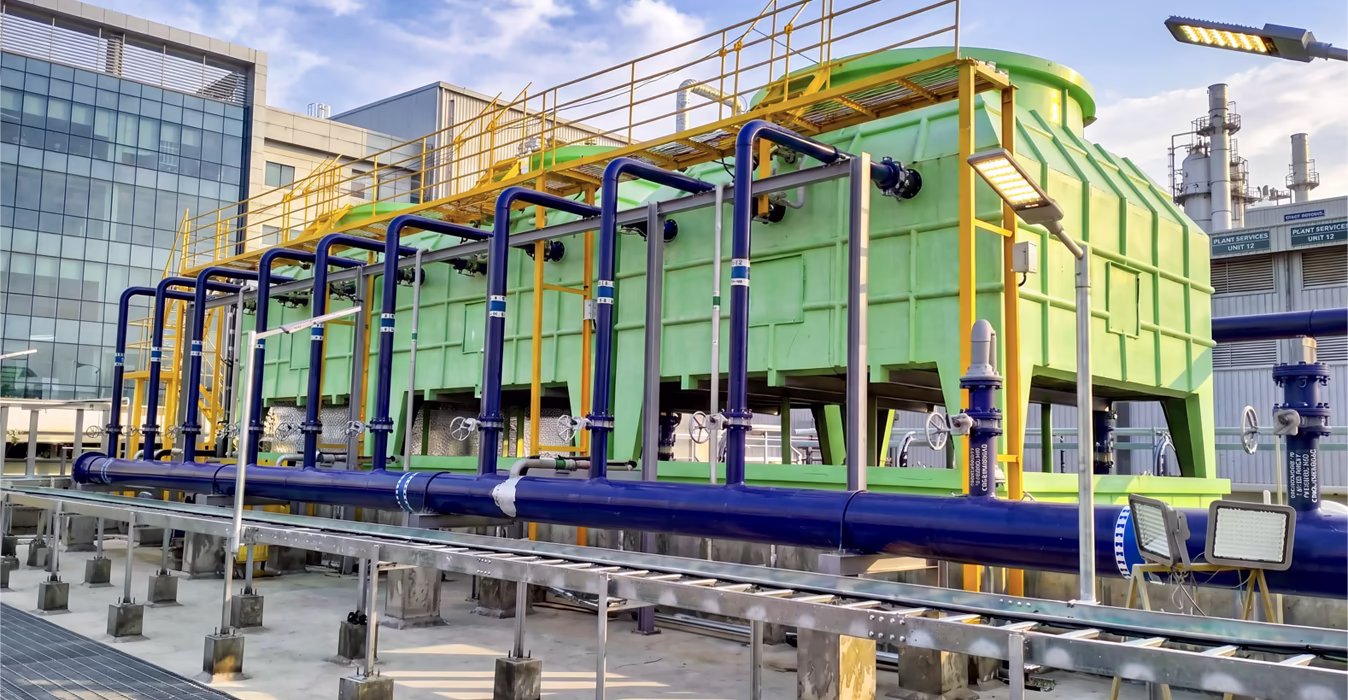 Cooling towers manufactured by Himgiri Cooling Towers, located in the commercial building of a data center in Hyderabad