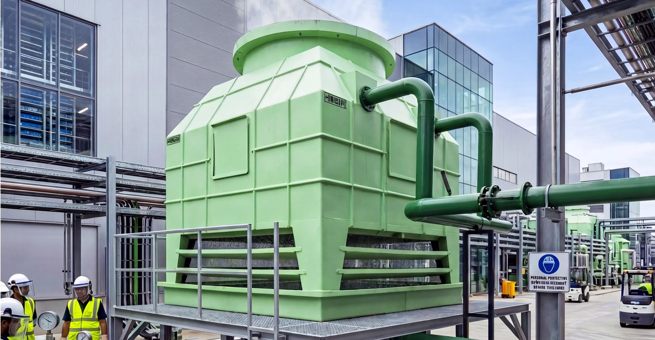 Counterflow cooling tower manufactured by Himgiri Cooling Towers and installed at a pharmaceutical facility in Mumbai