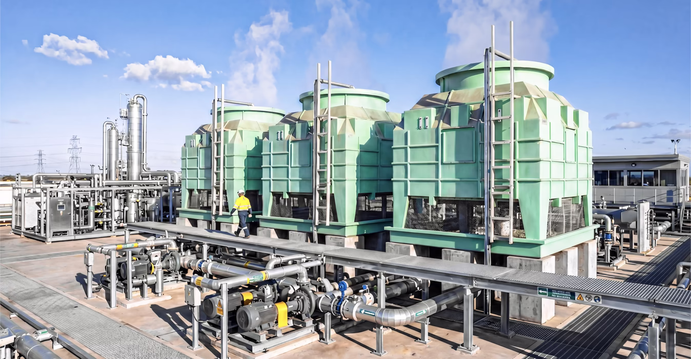 Cooling towers installed at an industrial facility in Pune