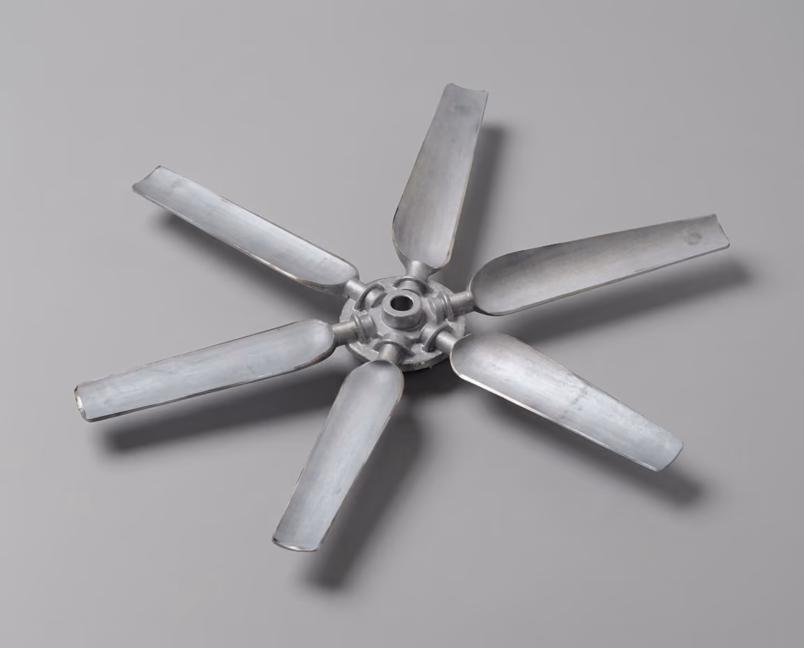 Axial Cooling Tower Fan with metal or aluminum fan blades, made by a reputed manufacturer.