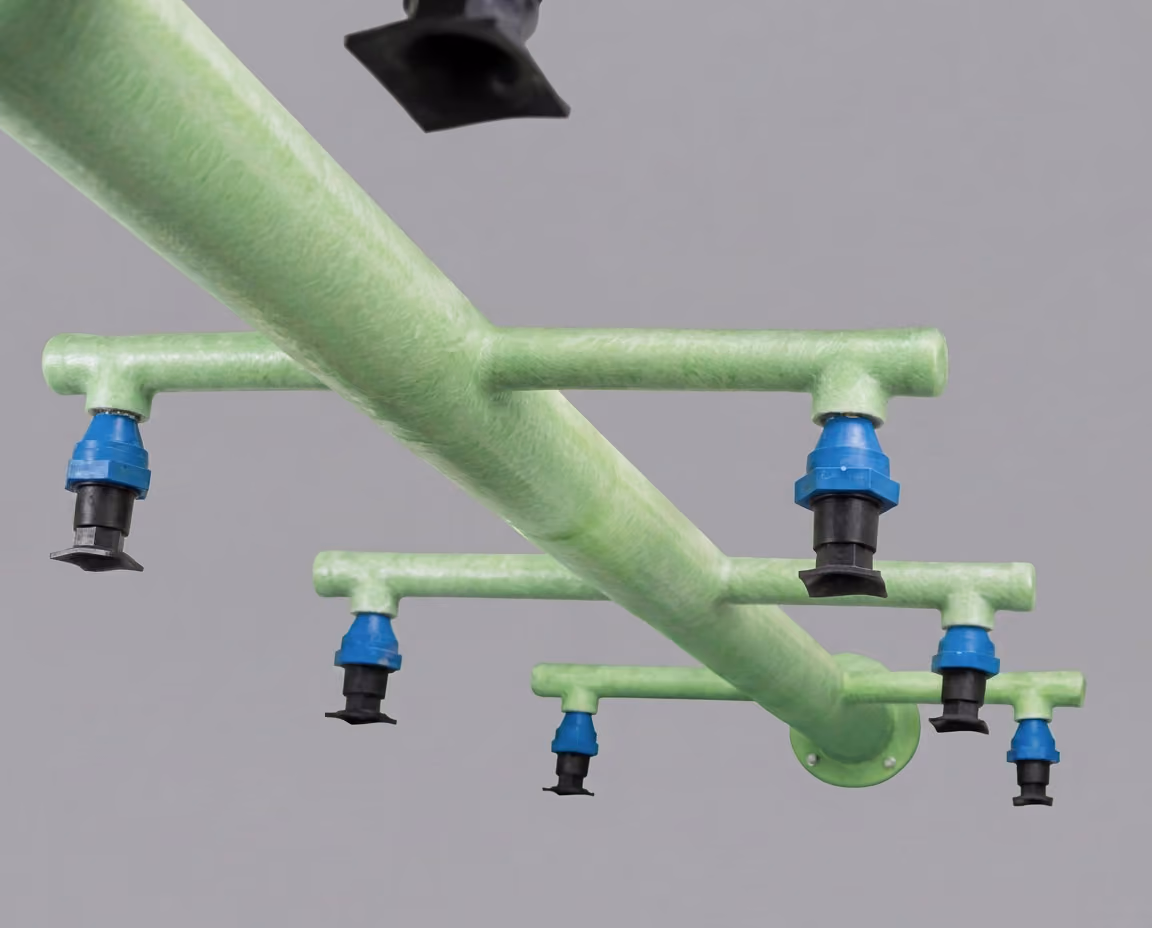Cooling Tower water distribution header for low pressure water flow and non-clogging design, made by a reputed manufacturer.