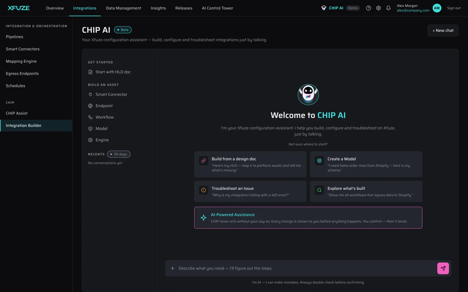 CHIP Assist interface — ask questions about your retail data and get charts and tables back