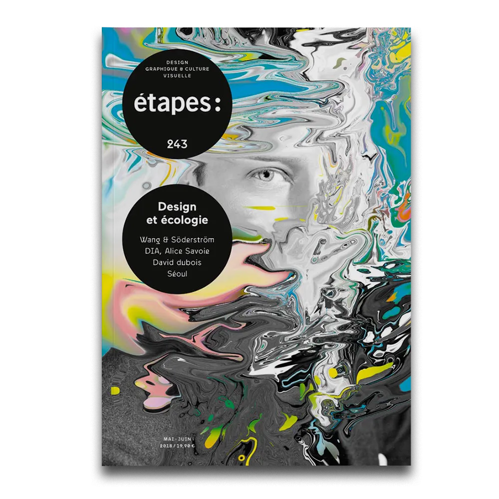 An image of a french graphic design magazine called étapes (No.243) that talks about sustainable graphic design