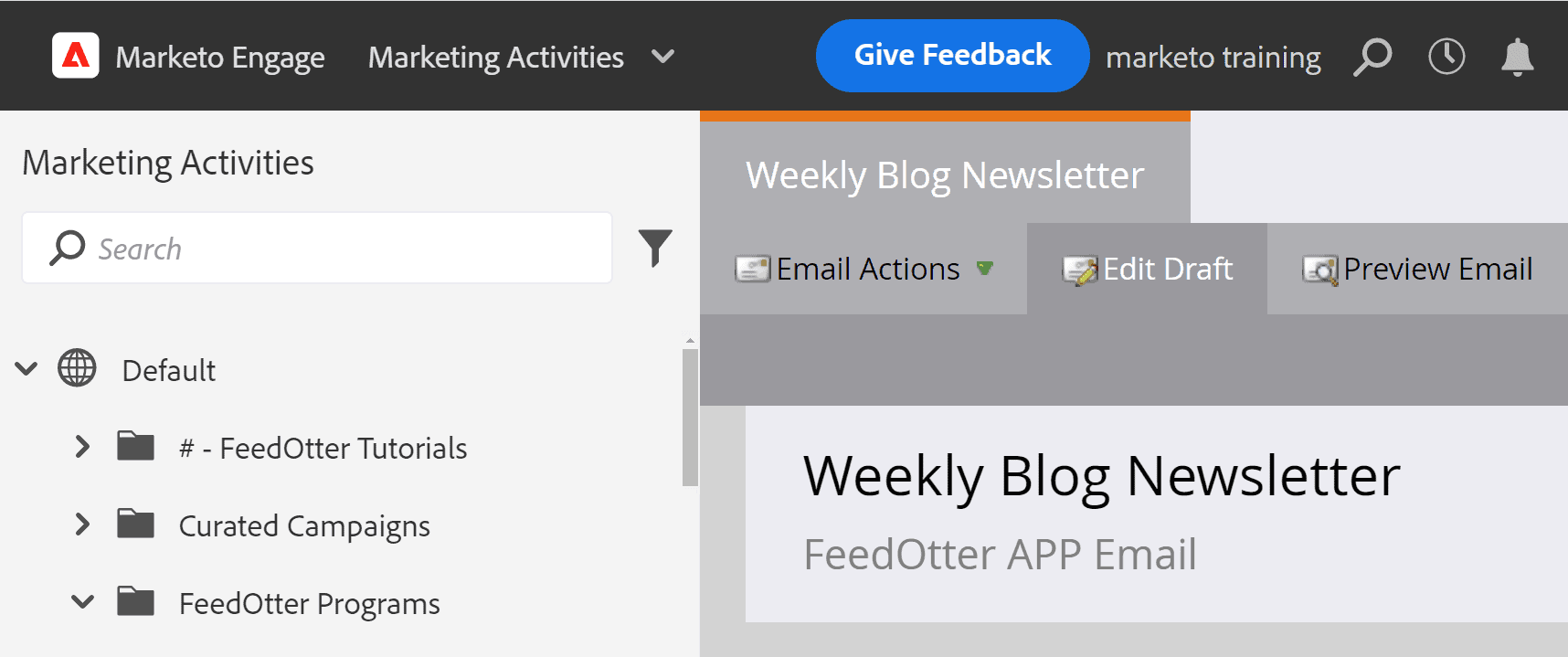 Edit Draft Feedotter email in Marketo