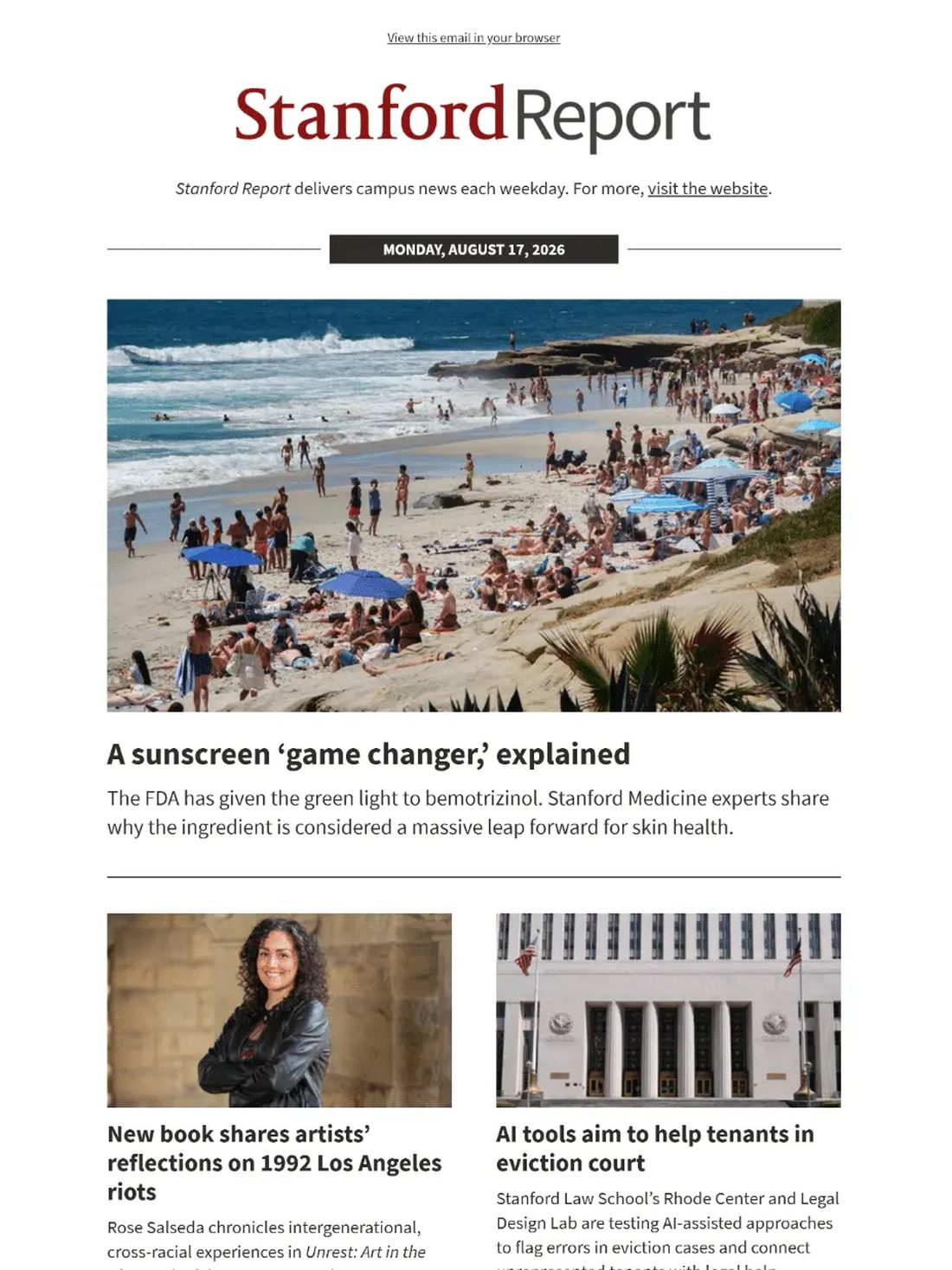 Stanford Report newsletter built with Feedotter