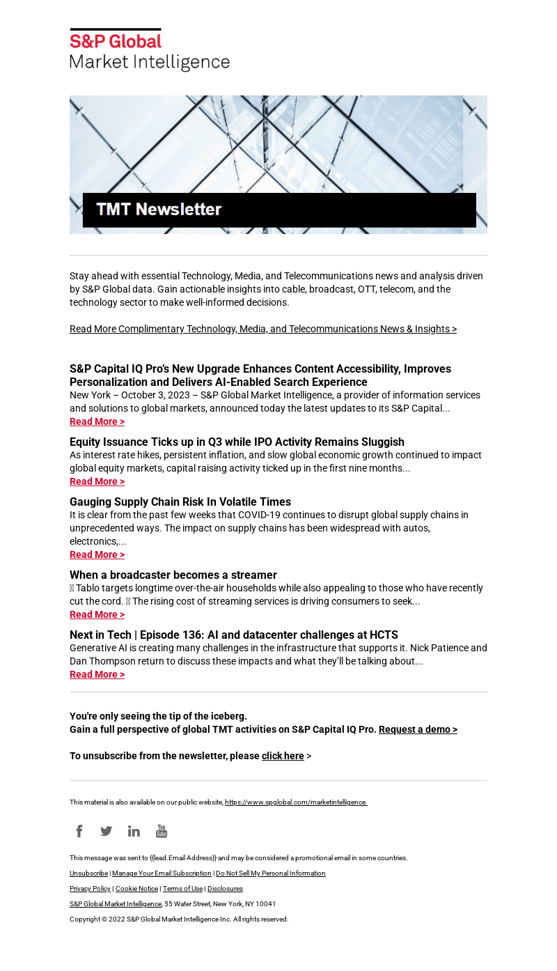 S&P Global newsletter example