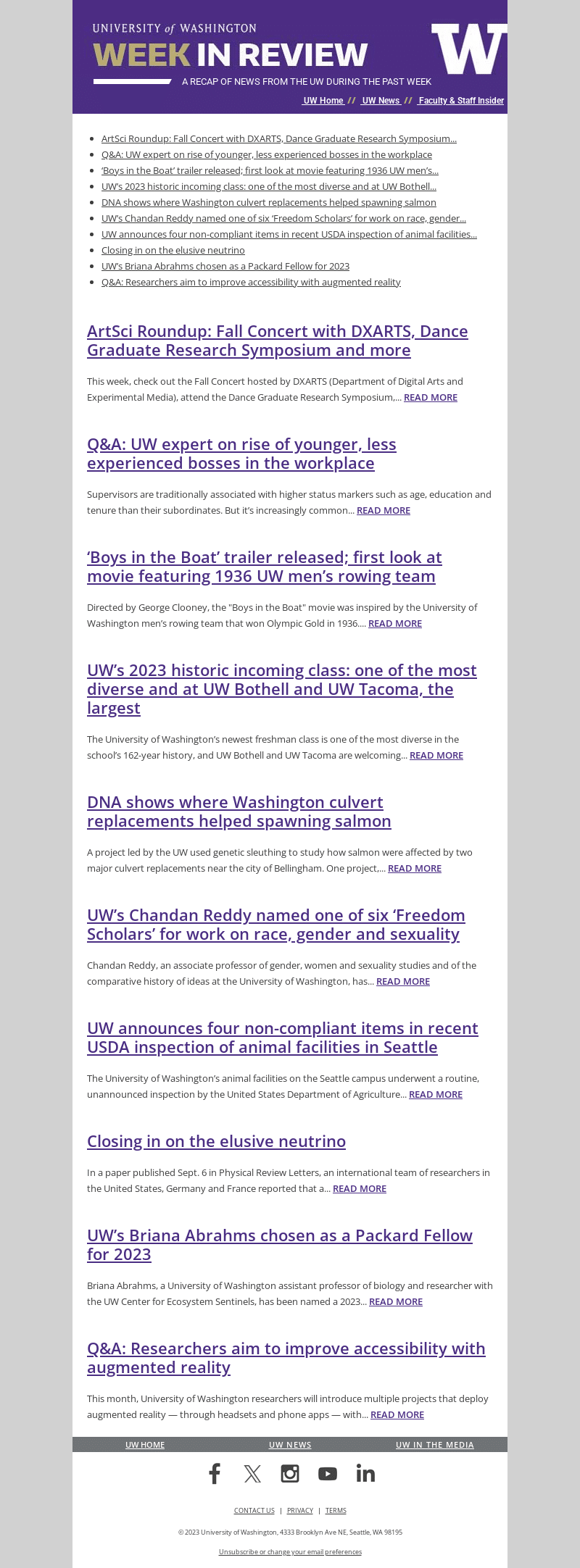 University of Washington newsletter example