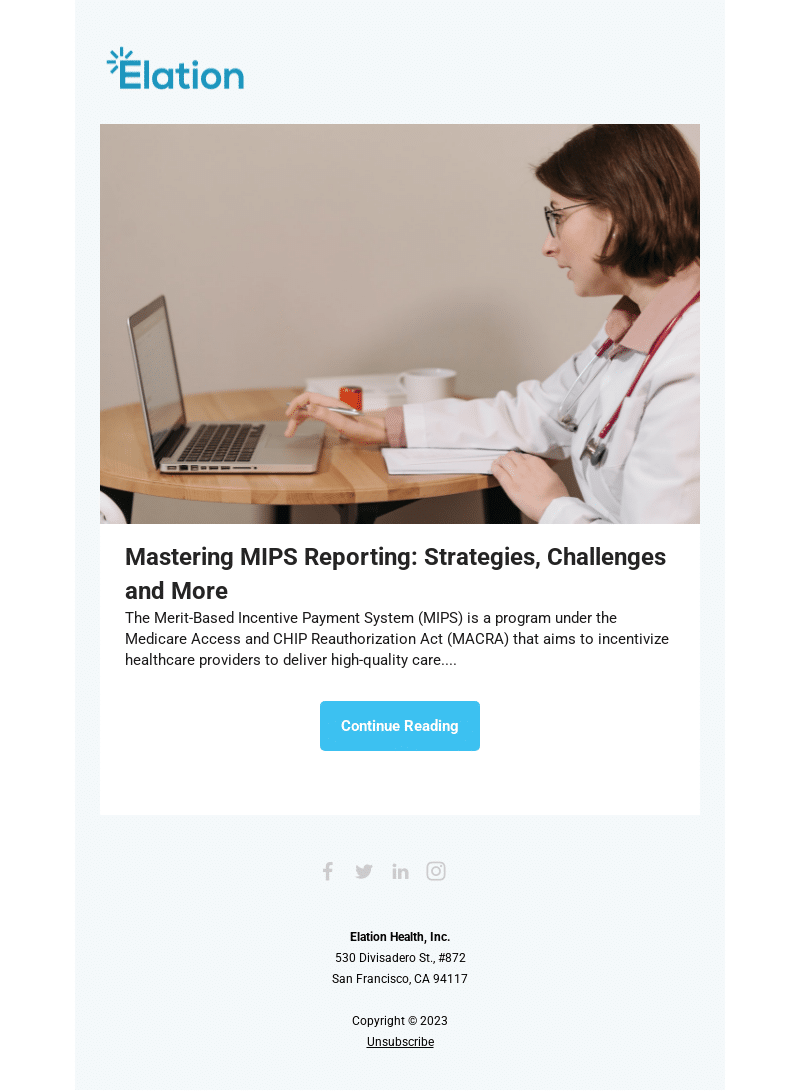Elation Health newsletter example