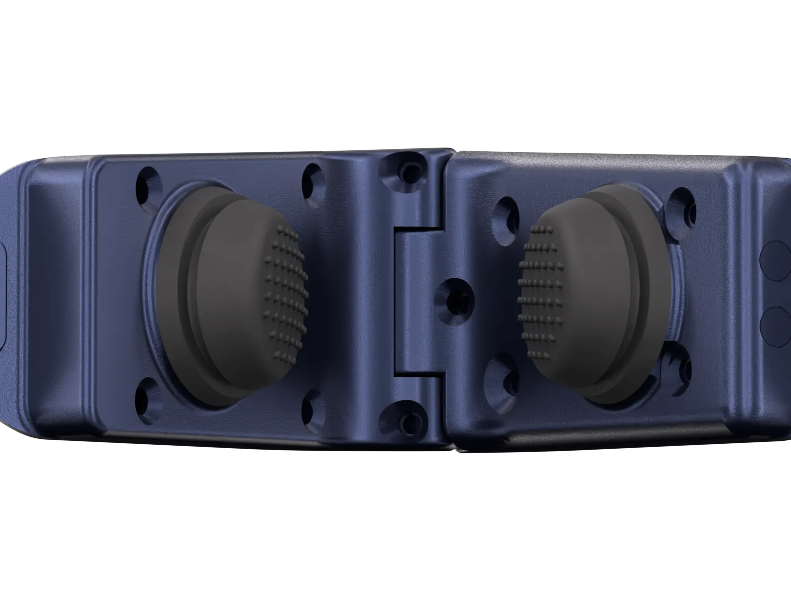 Close-up of the two textured contact pads inside the Nosi device