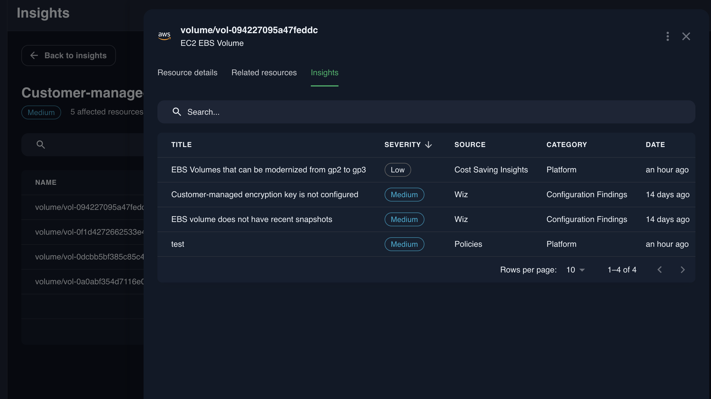 CloudQuery Insights showing full resource context including ownership and event history
