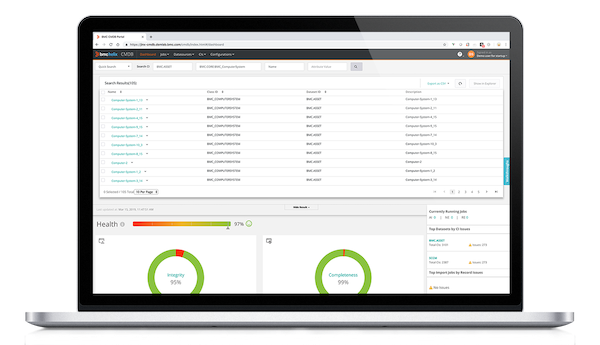 BMC Helix CMDB interface showing configuration item visualization and service dependencies