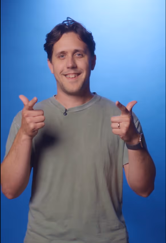 Corey, Design Director at TSE, smiles at camera and reminds you to get a brand refresh in only 6 weeks with our product!