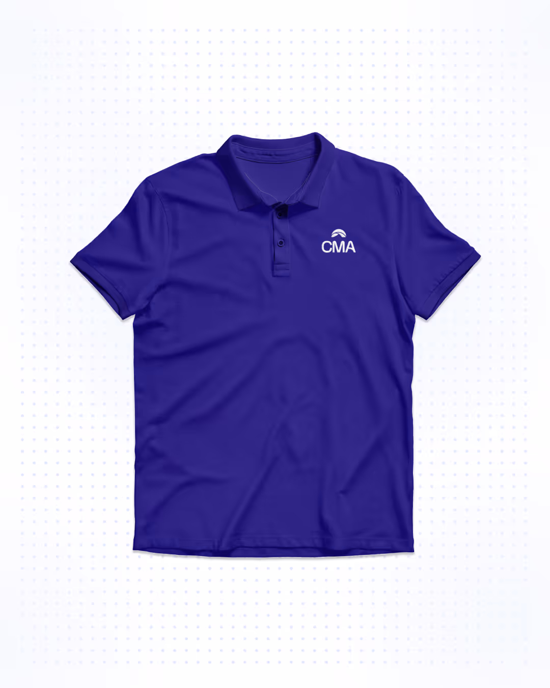 Royal blue polo shirt with a white CMA logo on the left chest.
