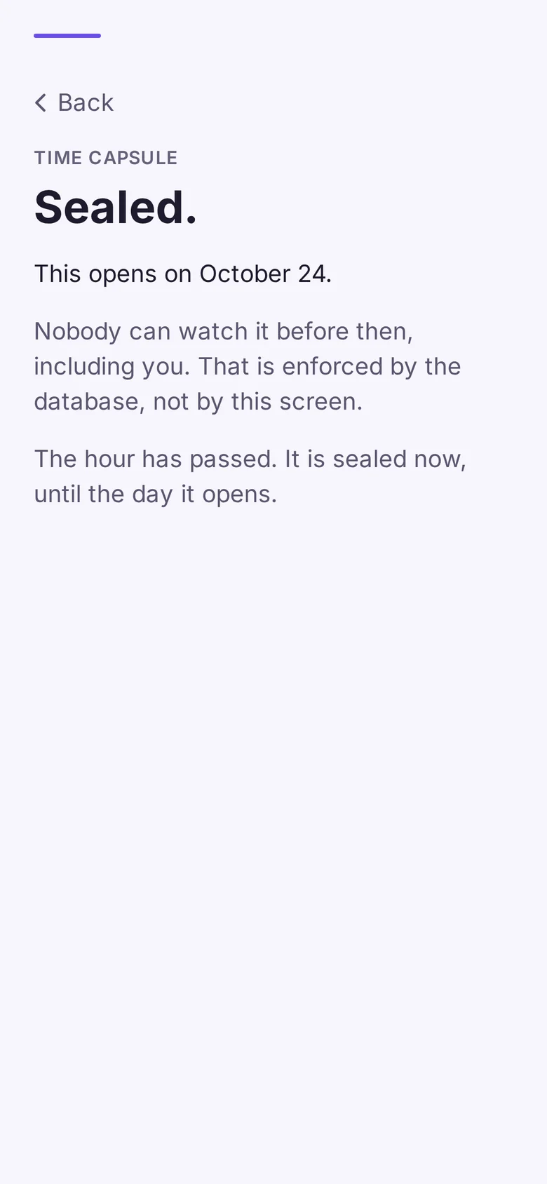 The sealed capsule and its opening date