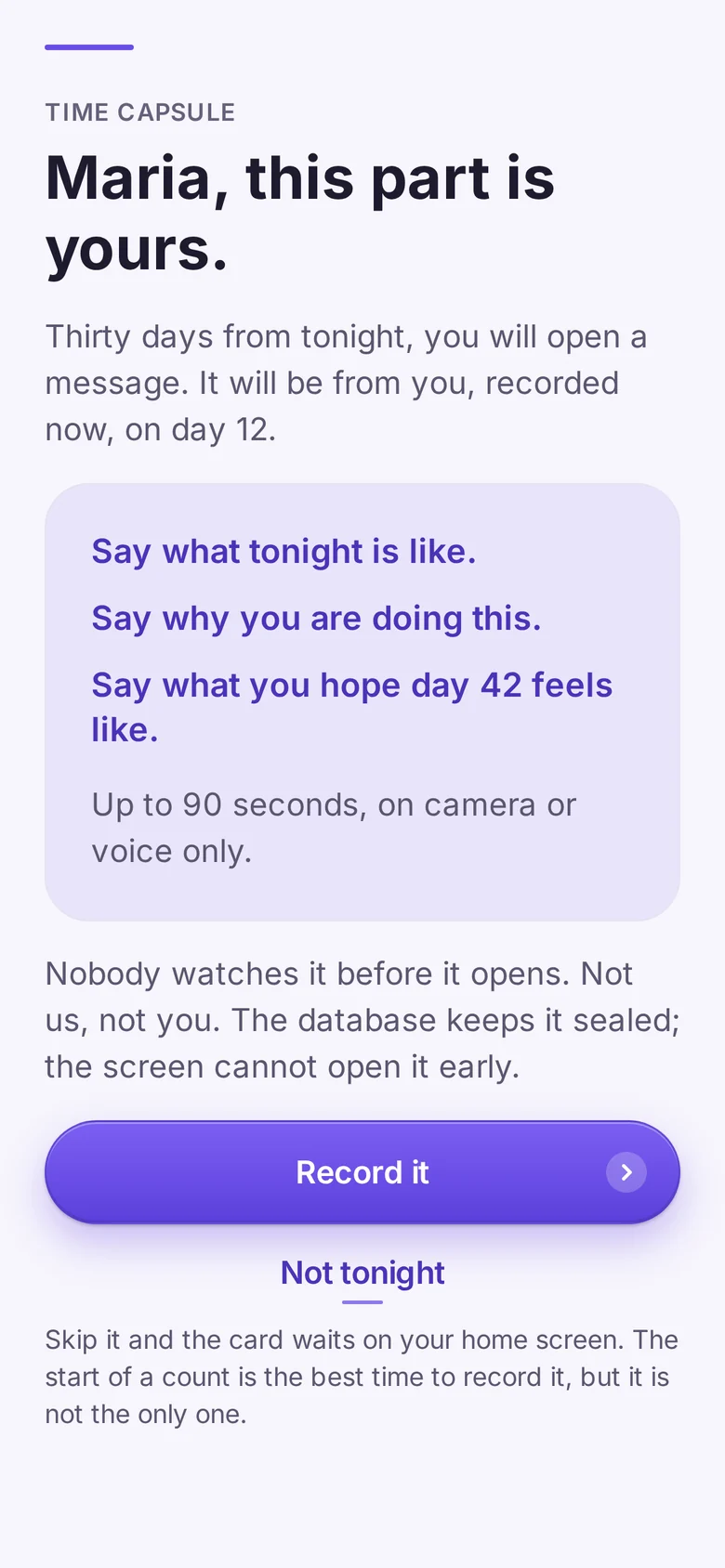 The Time Capsule introduction in onboarding