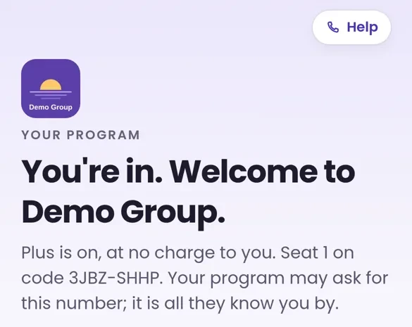 Member welcome screen with a seat number