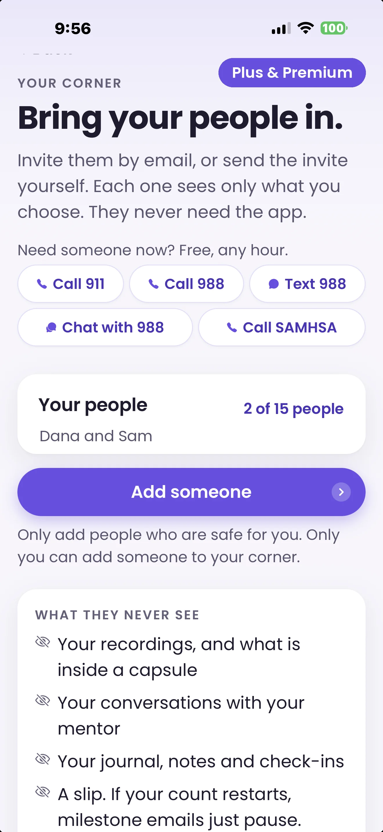 Your Corner, the people a member chooses