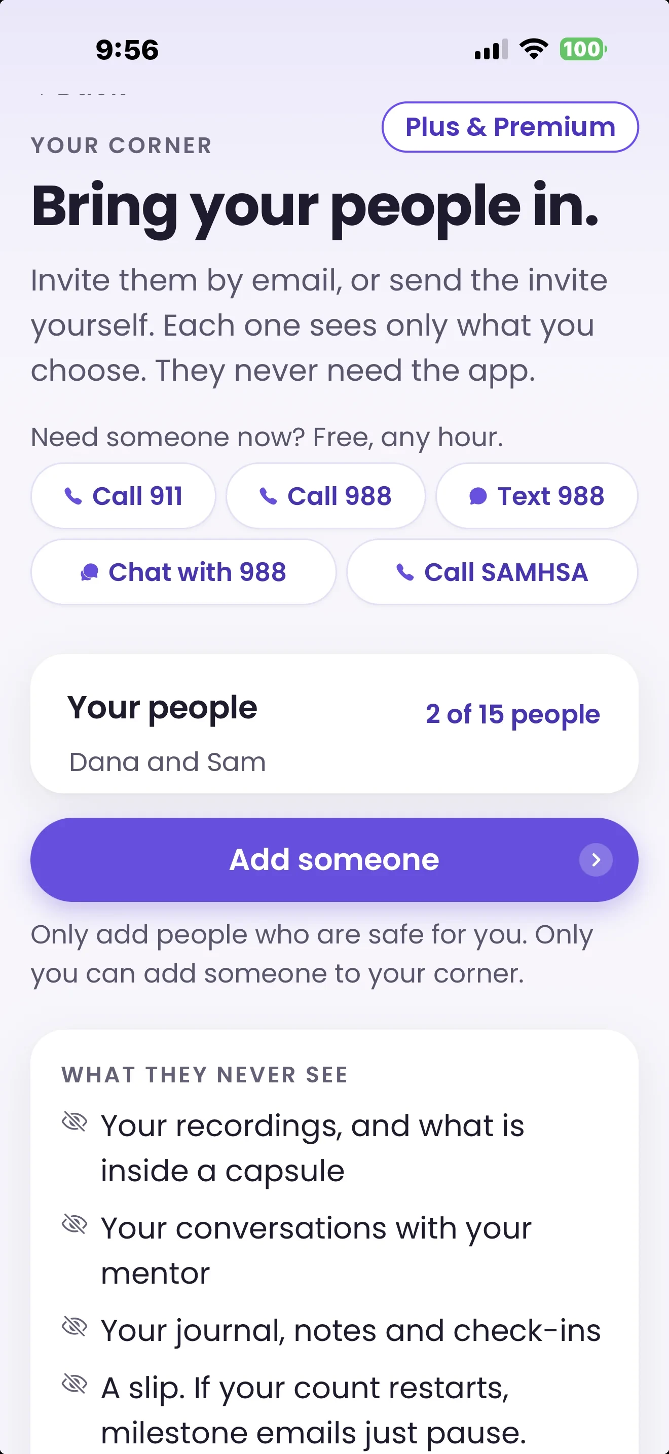 Your Corner showing the people you chose