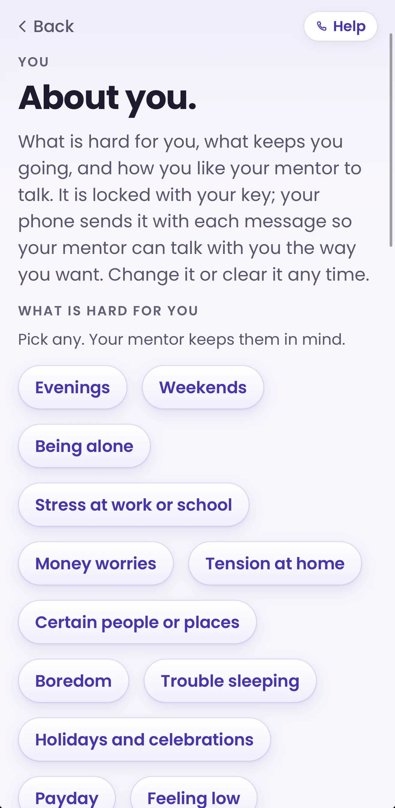 Free and Sober About you screen