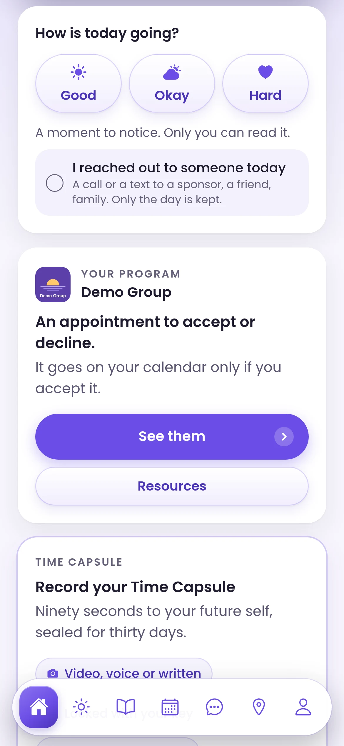 Program card on the member home screen, demo program