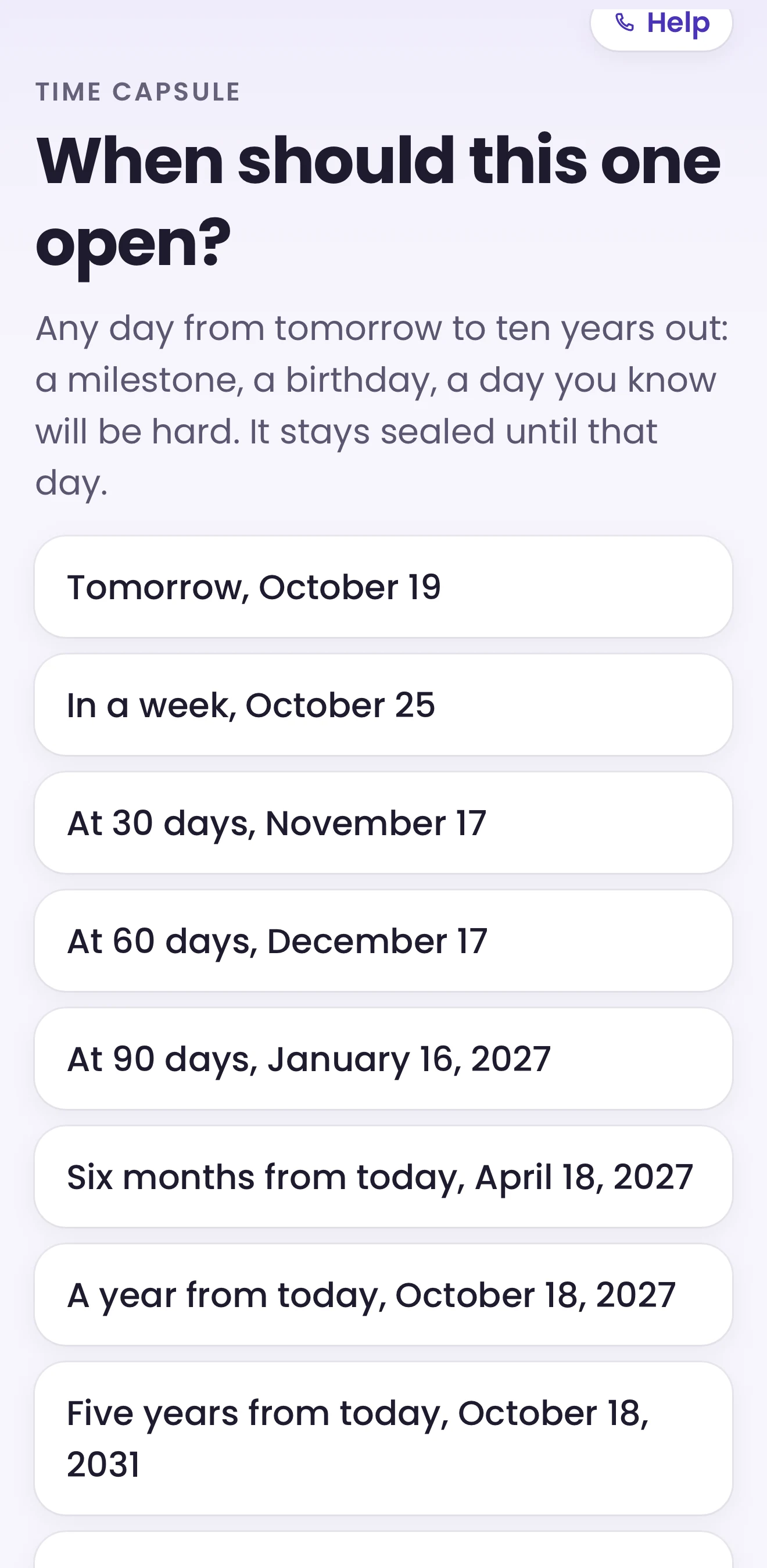 Free and Sober Time Capsule open date picker