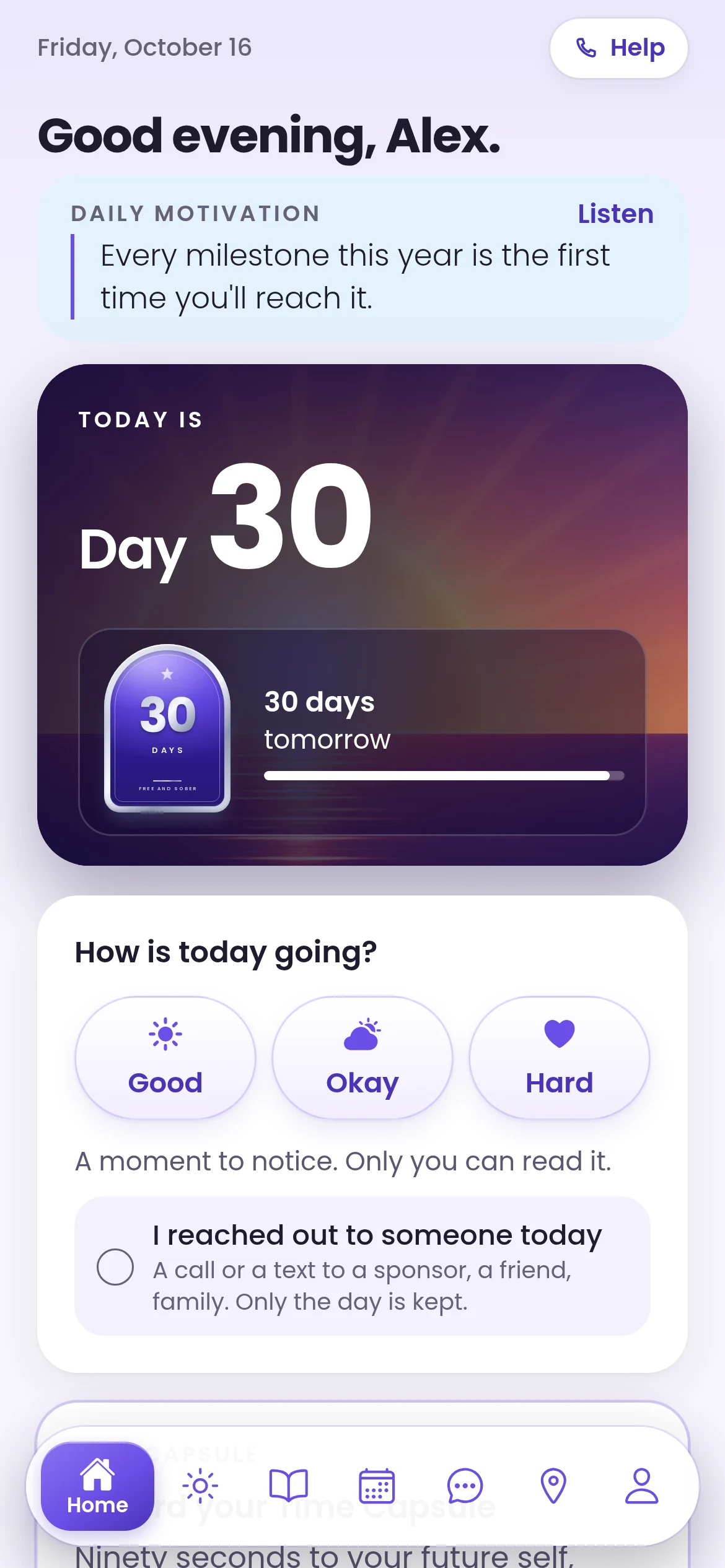 Free and Sober home screen with the day count