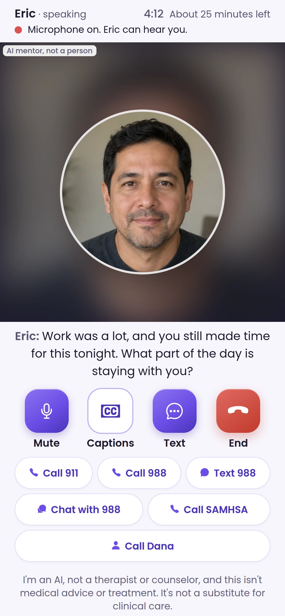 Video call with an AI mentor