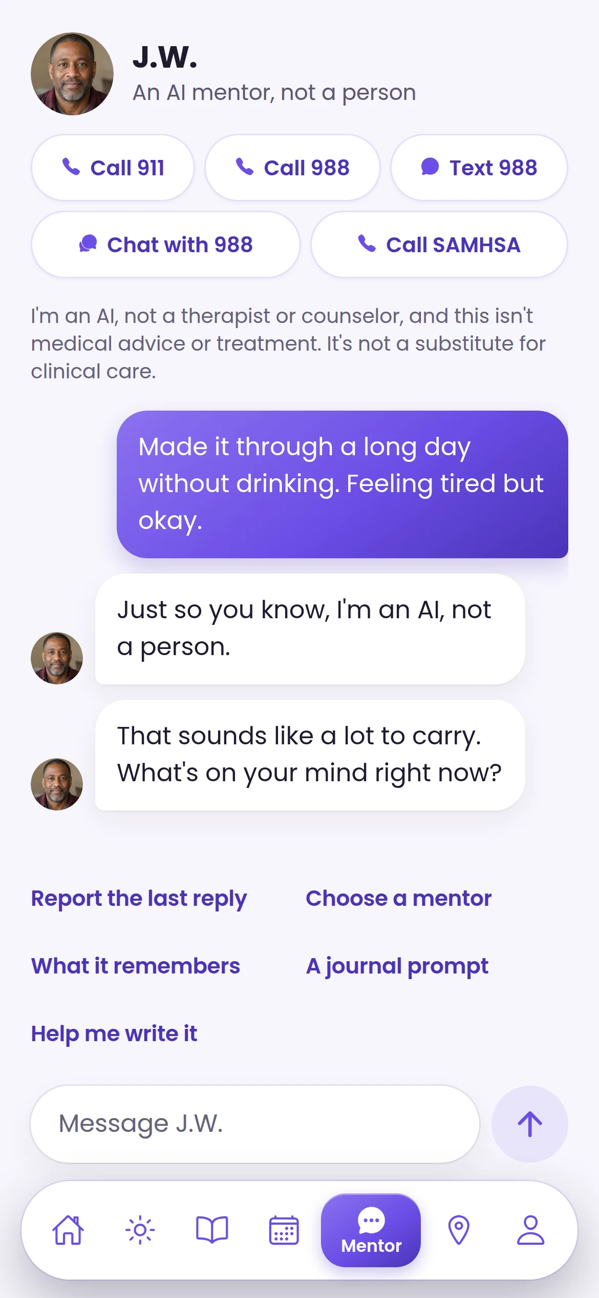 Message conversation with an AI mentor