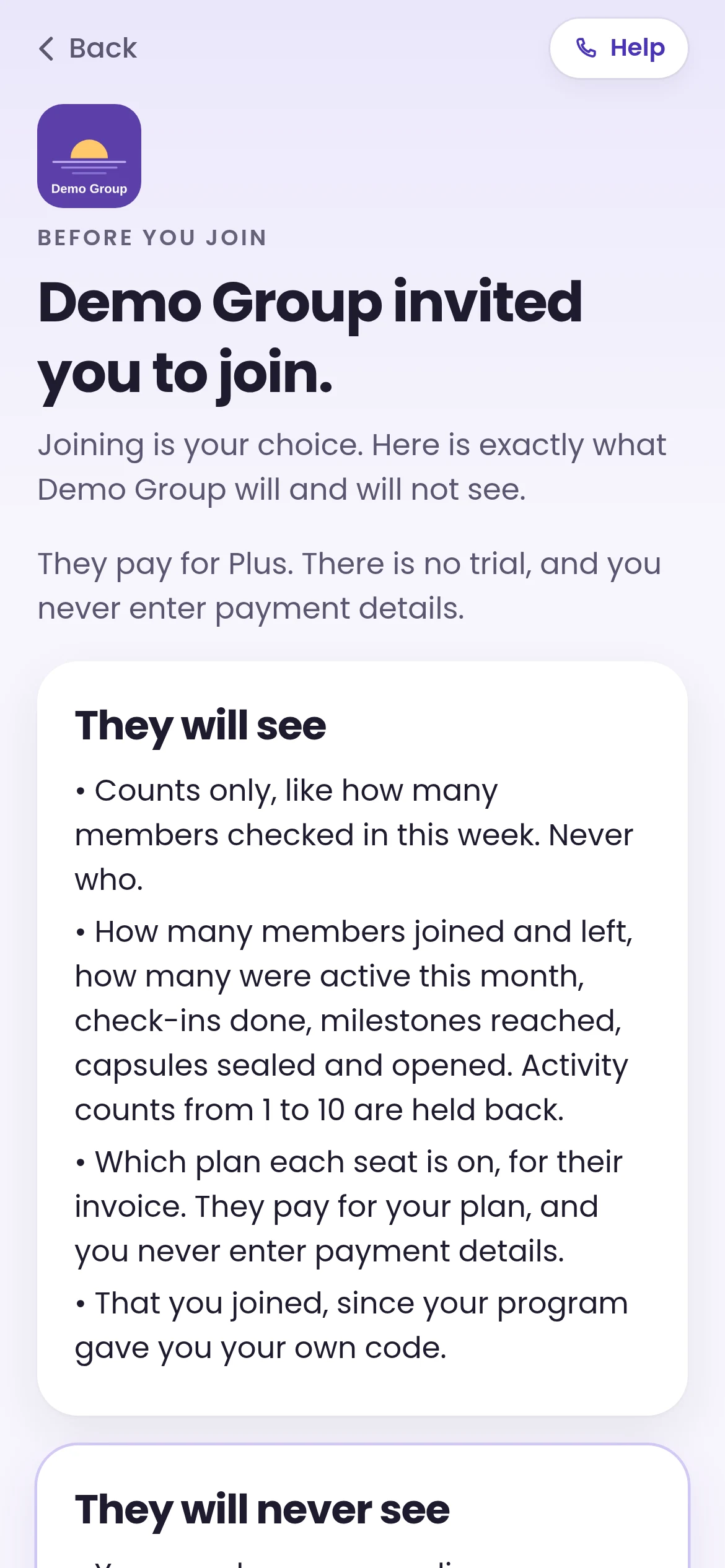 Program invitation in the member app