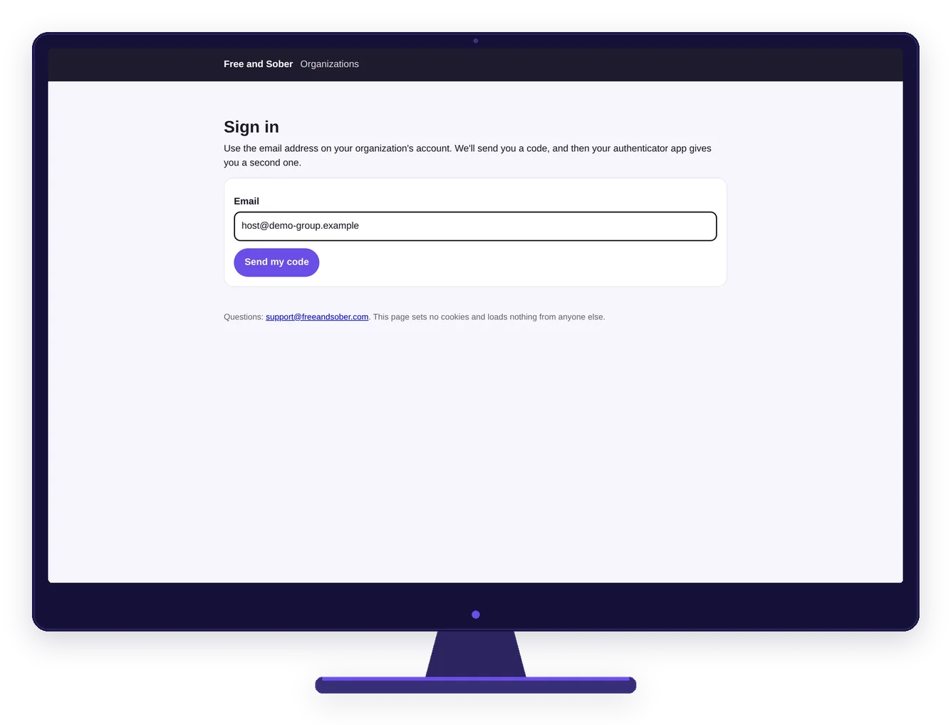 Staff portal sign-in page on a desktop screen, asking for the organization email address, demo account
