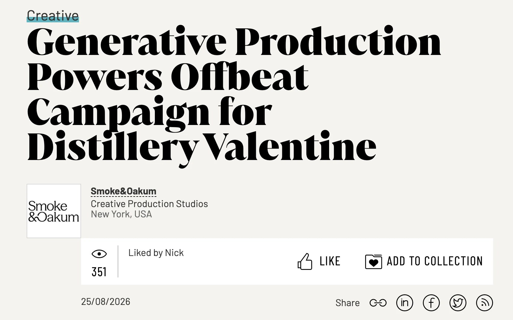 Screenshot of the LBB article "Generative Production Powers Offbeat Campaign for Distillery Valentine"
