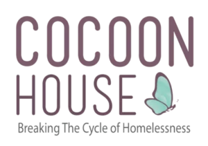 Logo with text 'COCOON HOUSE' accompanied by a butterfly graphic and the tagline 'Breaking The Cycle of Homelessness'.