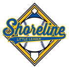 Shoreline Little League logo with a baseball diamond background and stylized text.