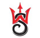 A stylized black swirl with an overlaid red crown formed by three upward-pointing spikes.